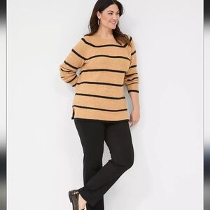 Lane Bryant Size 22/24 Wool Blend Striped Tan and Black Sweater